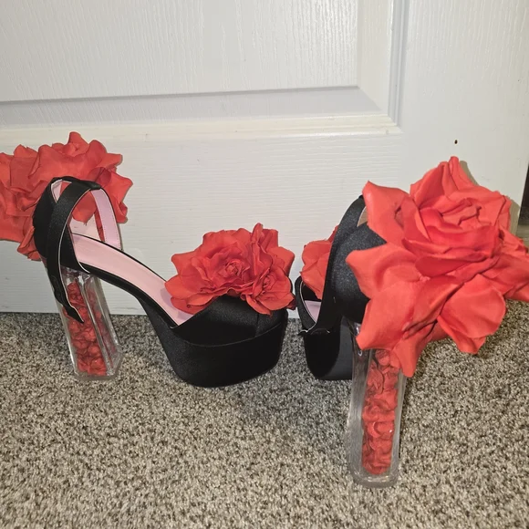 SUGAR THRILLZ by Dolls Kill TWO TO TANGO Red Flower Platform Heels SZ9 - Picture 4 of 9